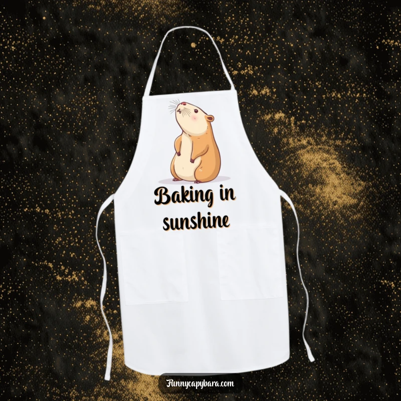 Funny Capybara Yoga Apron: Cute capybara in a relaxed stretch pose towards a sunbeam, ideal for a calm kitchen.