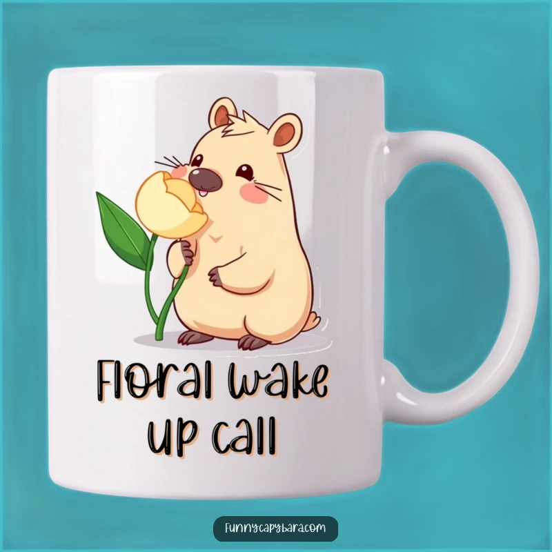 Funny Capybara Flower Nudge Mug: Cute Animal Art, Perfect Funny Gift for Nature Lovers