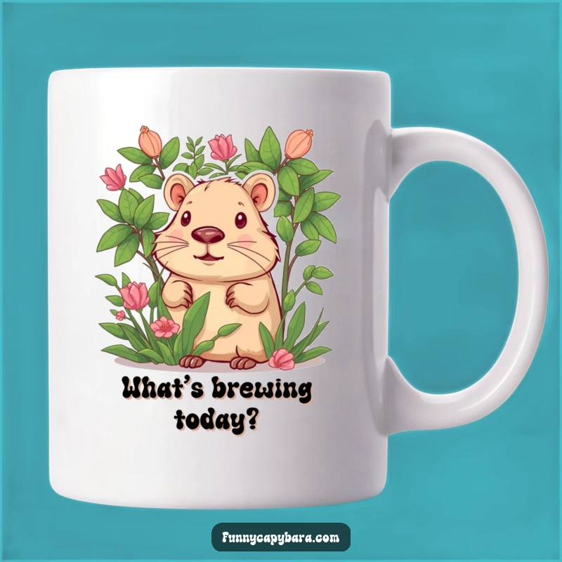Funny Curious Capybara Foliage Mug: Peek-a-Boo Humor Gift