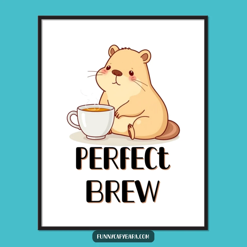 Funny Cozy Capybara Tea Digital Art Print: Instant Relaxation