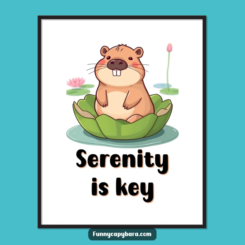 Funny Serene Capybara Lily Pad Digital Art Print: Instant Calm & Humor