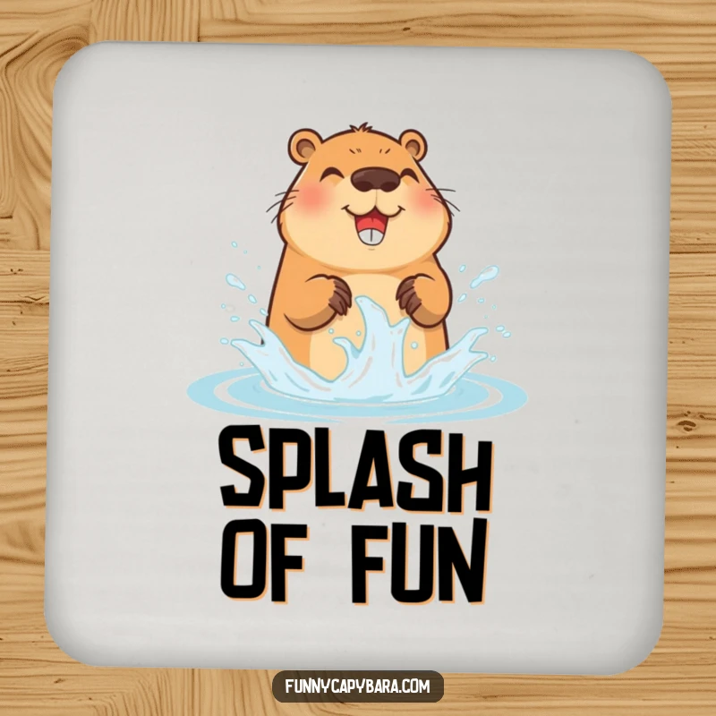 Funny Capybara Water Coasters: Set of cute coasters featuring a capybara splashing water, protecting surfaces with joy.