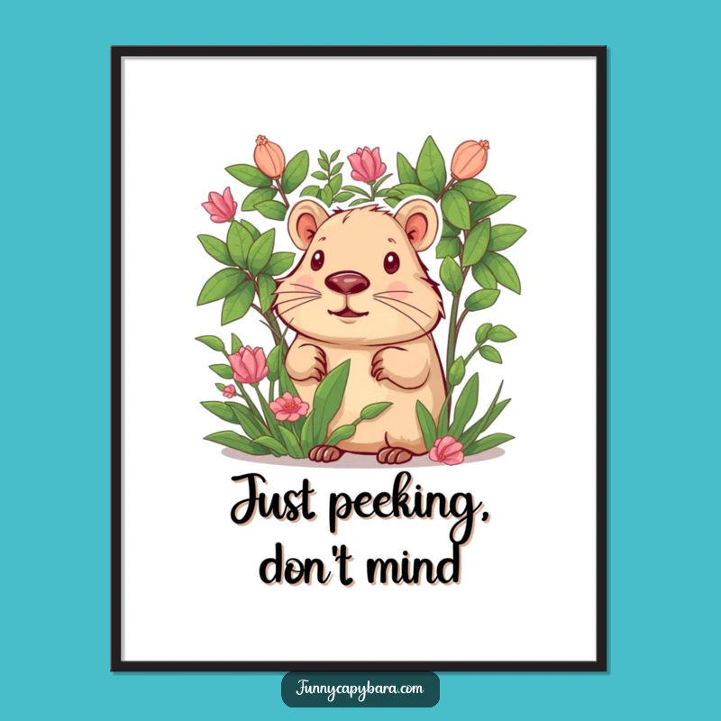 Funny Curious Capybara Foliage Poster: Intriguing Wall Art