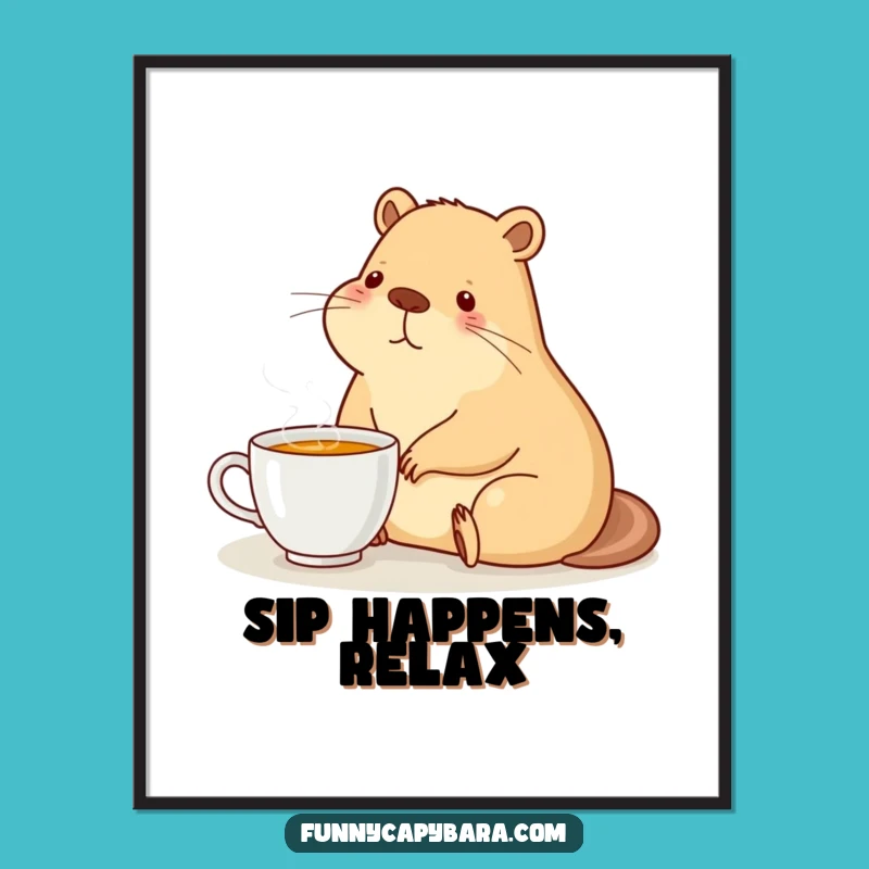Funny Cozy Capybara Tea Poster: Relaxing Wall Art