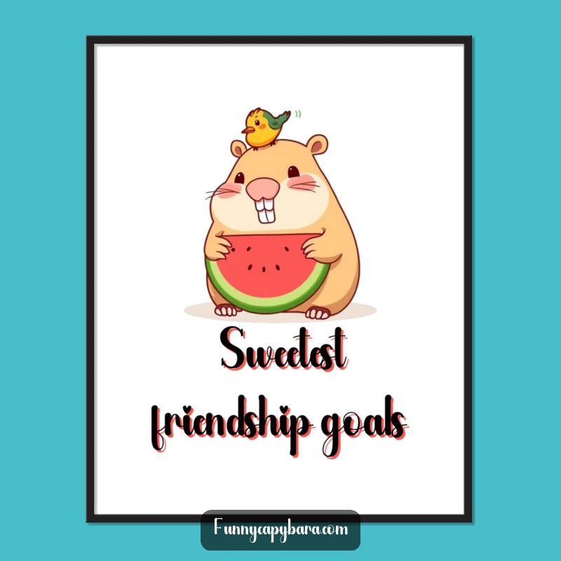 Funny Capybara Watermelon Bird Poster: Sweet Friendship Art