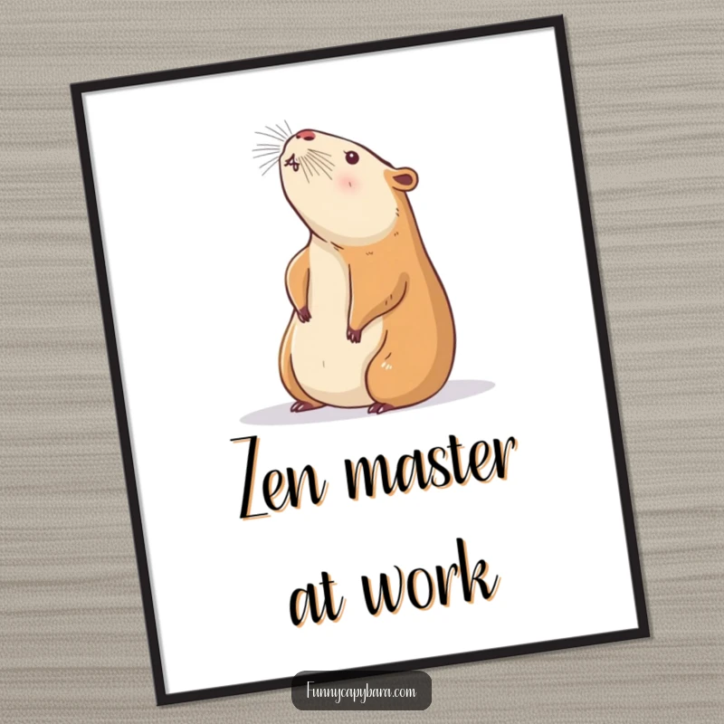 Funny Capybara Sunbeam Poster: Peaceful wall art of a capybara stretching languidly towards a gentle sunbeam, serene and funny.