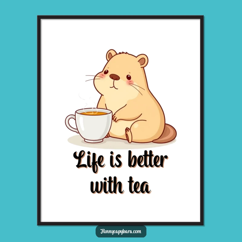 Free Printable Wall Art: Capybara Tea Time Funny Downloadable Art