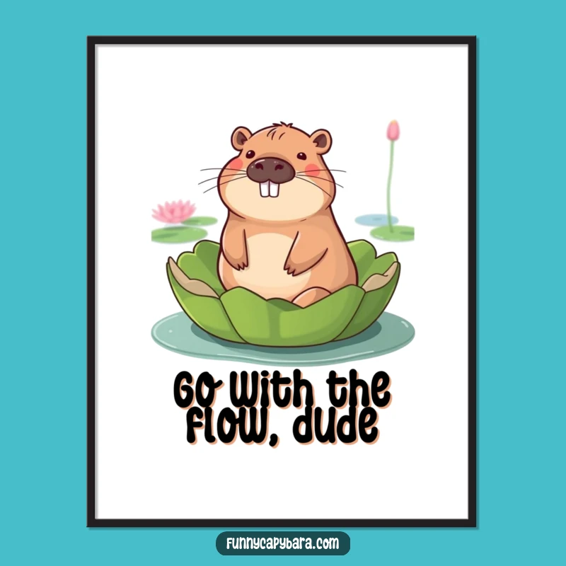 Free Printable Wall Art: Serene Capybara Lily Pad Funny Downloadable Art