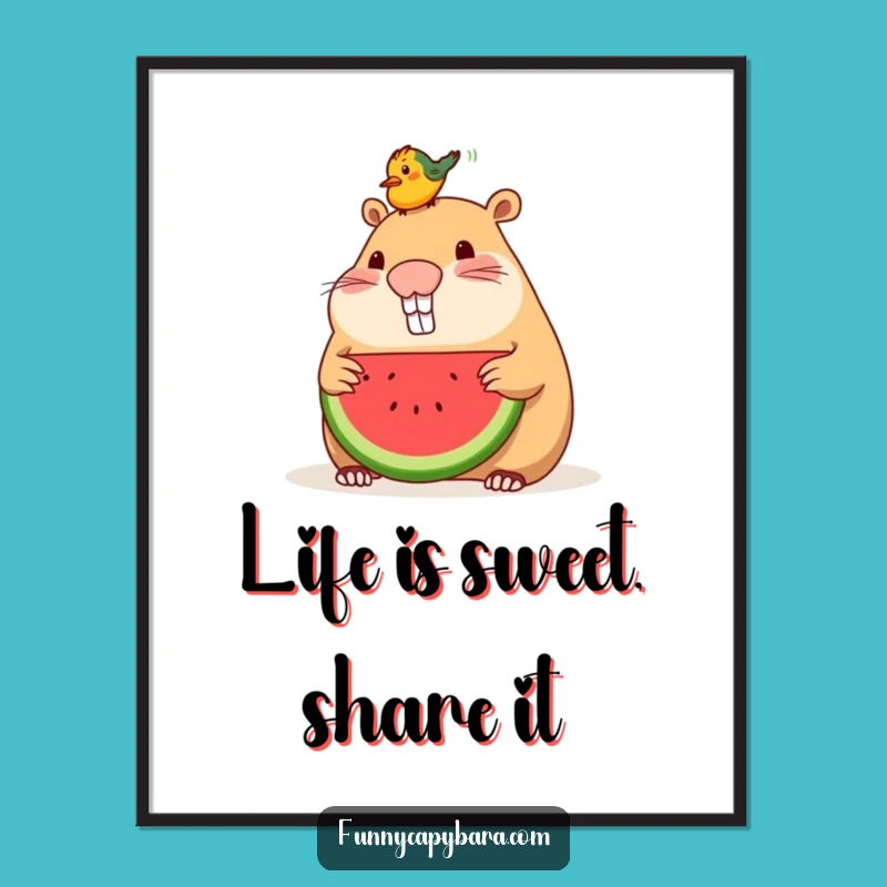 Free Printable Wall Art: Capybara Watermelon Bird Funny Downloadable Art