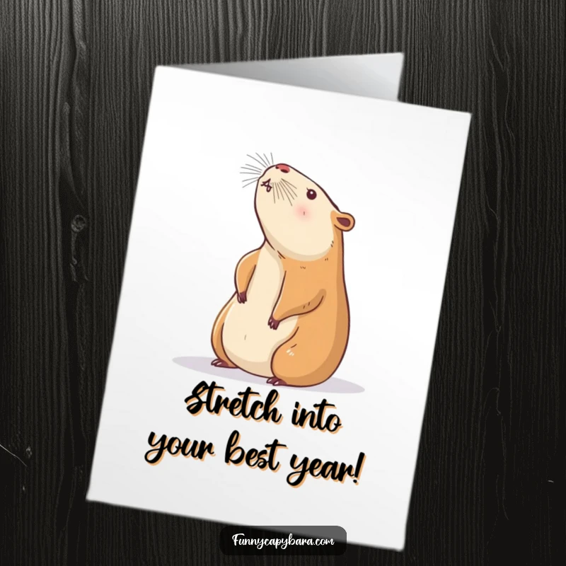 Funny Free Printable Birthday Card: Capybara stretching languidly towards sunbeam, conveying relaxation, ideal for gifts.