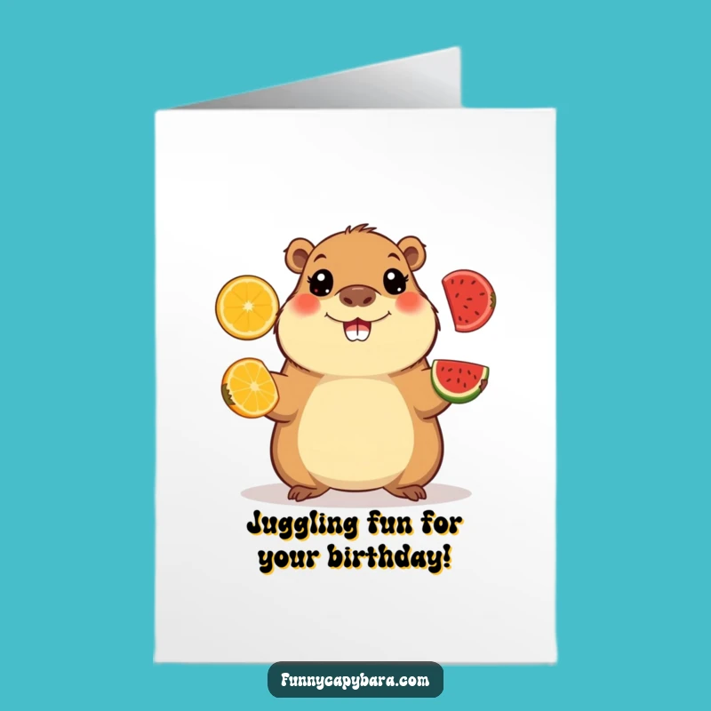 Free Printable Birthday Card: Juggling Capybara Fun - Happy Downloadable Gift