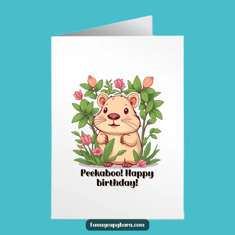 Free Printable Birthday Card: Curious Capybara Foliage Funny Downloadable Gift