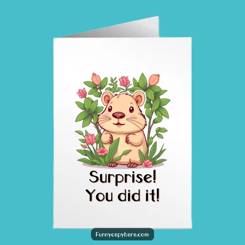 Free Printable Congrats Card: Curious Capybara Foliage Funny Downloadable Gift