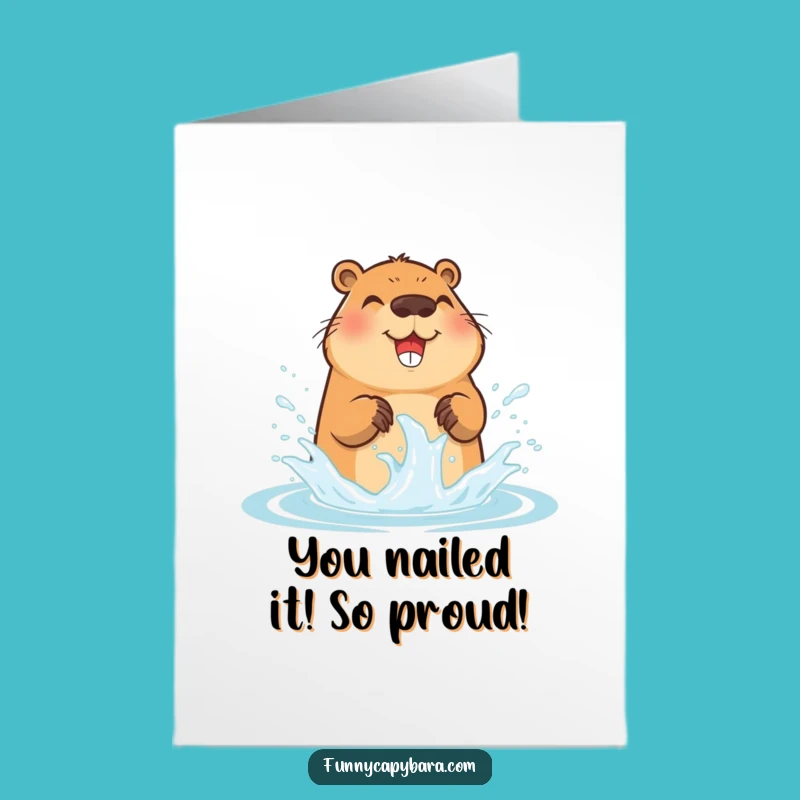 Free Printable Congrats Card: Capybara Splash - Funny Downloadable Greeting for Any Win!