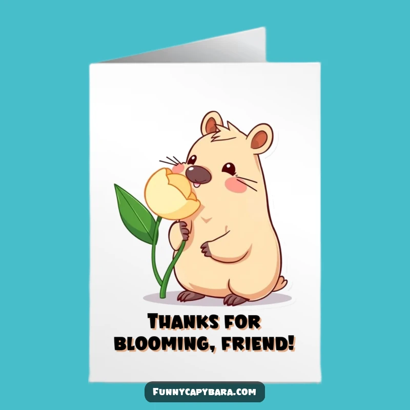 Free Printable Thank You Card: Capybara Flower Play - Funny Downloadable Appreciation!