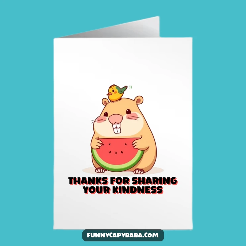 Free Printable Thank You Card: Capybara Watermelon Bird Funny Downloadable Gift