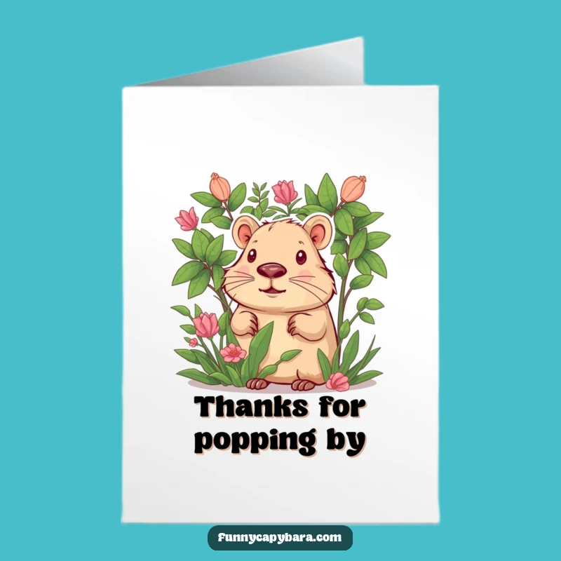 Free Printable Thank You Card: Curious Capybara Foliage Funny Downloadable Gift