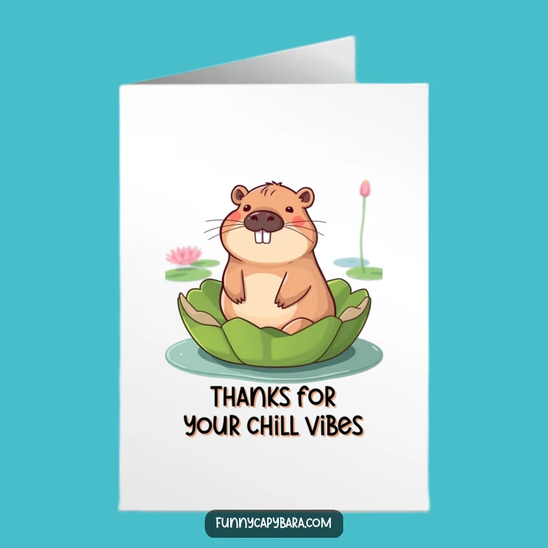 Free Printable Thank You Card: Serene Capybara Lily Pad Funny Downloadable Gift