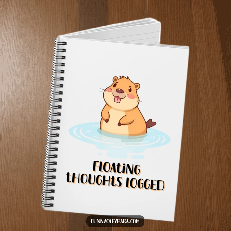 Funny notebook featuring a cheerful capybara floating in stylized water, ideal for capturing relaxed thoughts.