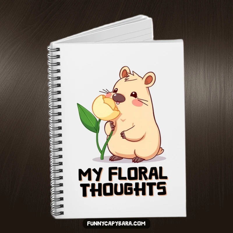 Funny Capybara Flower Notebook: Lined notebook featuring a capybara playfully nudging a flower, perfect for writing and drawing.