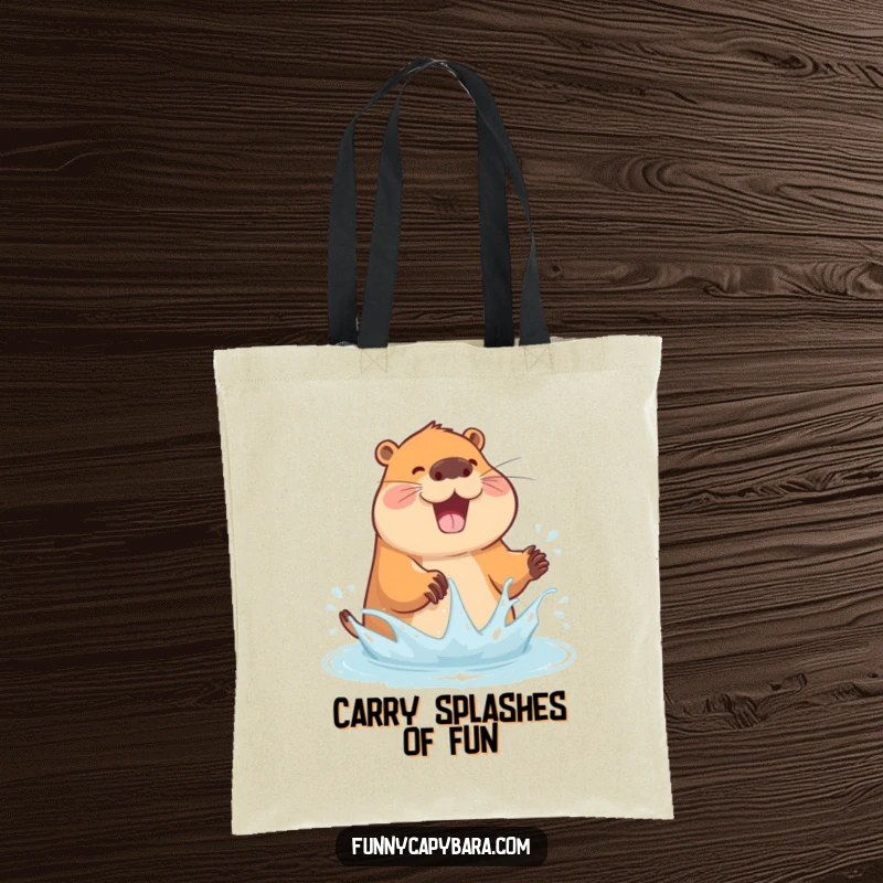 Funny tote bag featuring a capybara energetically splashing water with its paws, full of playful spirit.